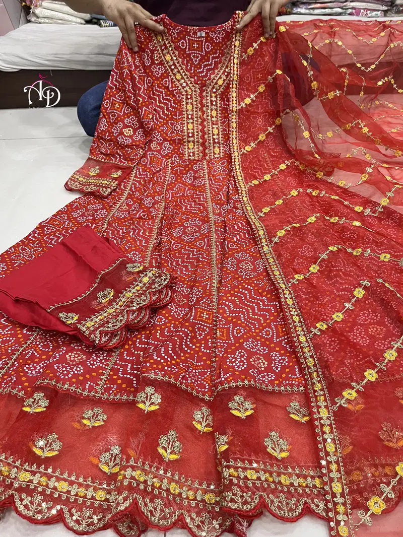 Meera Red Voluminous Heavy Anarkali Readymade Suits Catalog